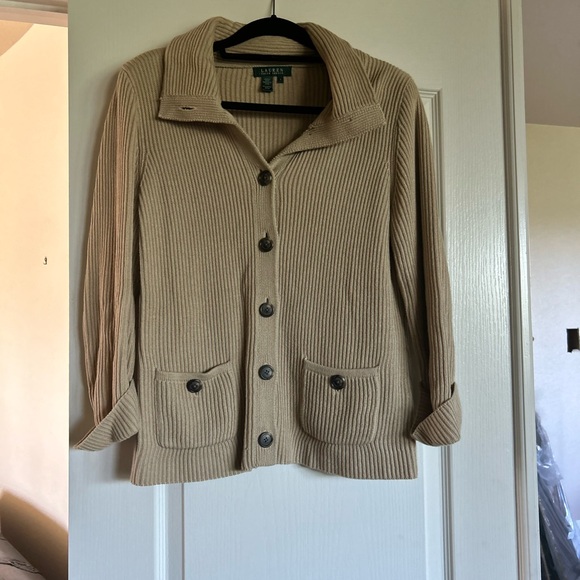 Ralph Lauren Sweaters - Ralph Lauren heavyweight knit classic tan Grandpa cardigan Large